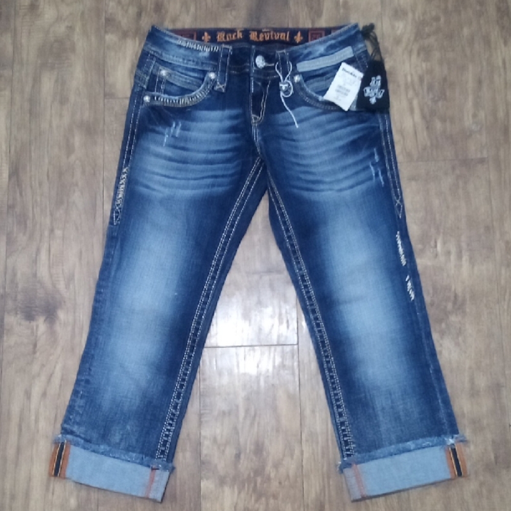 Rock Revival Women's 26 Capris Gwen Faux Leather Flap Pockets NWT